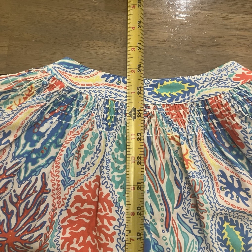 Lilly Pulitzer Elsa‎ Silk Top Size Small Let Minnow Coral Print Blue Long Sleeve - Picture 9 of 10